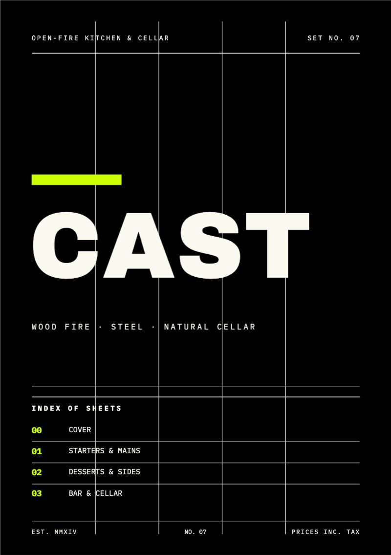Brutalist Table Menu — Hospitality template preview (1748×2480)