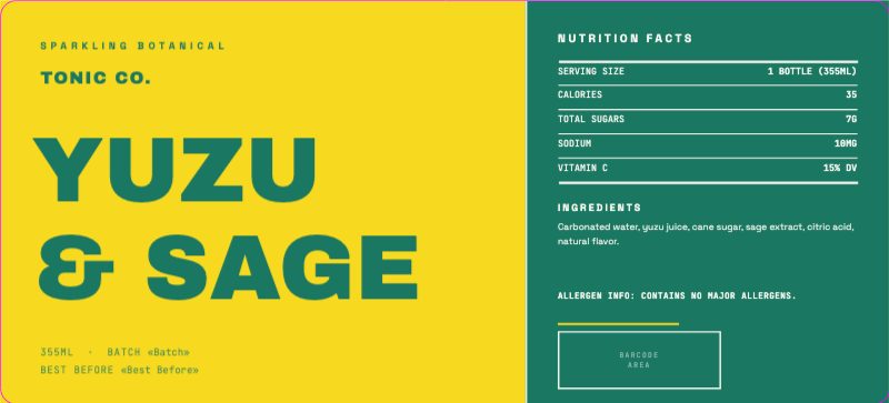 Botanical Tonic Wraparound Label — Packaging template preview (2598×1181)