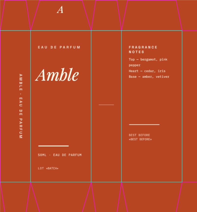 Amble Fragrance Folding Carton — Packaging template preview (1535×1654)