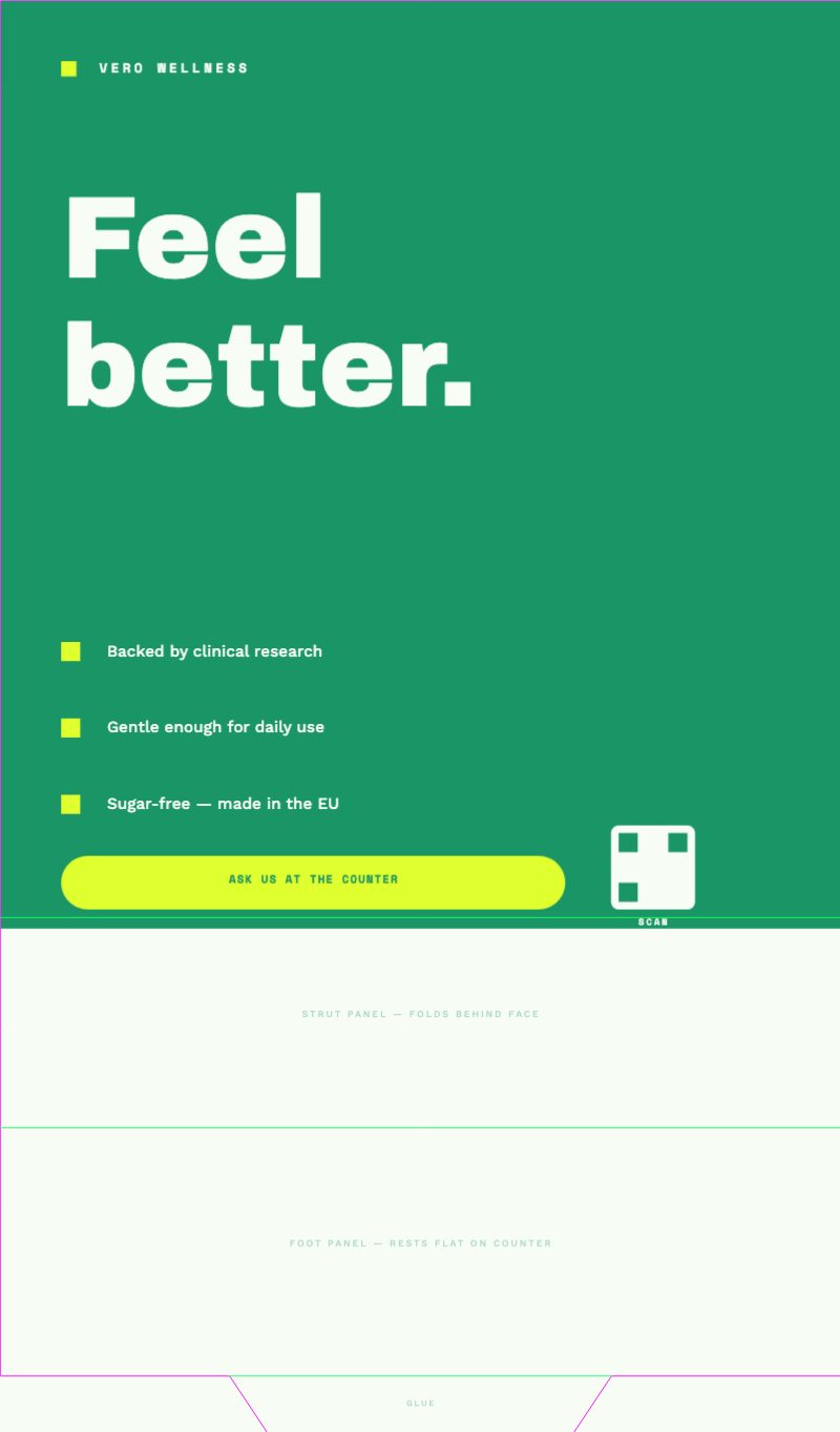 Feel Better Wellness Counter Standee — Presentation & Display template preview (2598×4429)
