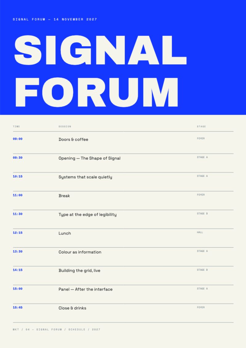 Swiss Schedule Information Poster — Marketing & Promotion template (4961×7016)