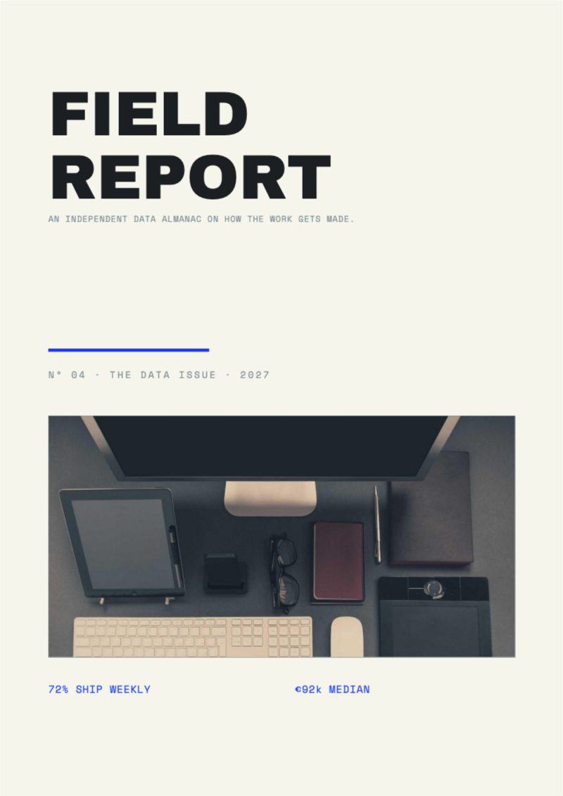 Field Report Data Almanac — Marketing & Promotion template (2480×3508)