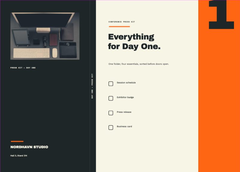 Day One Kit Conference Folder — Presentation & Display template preview (5433×3898)