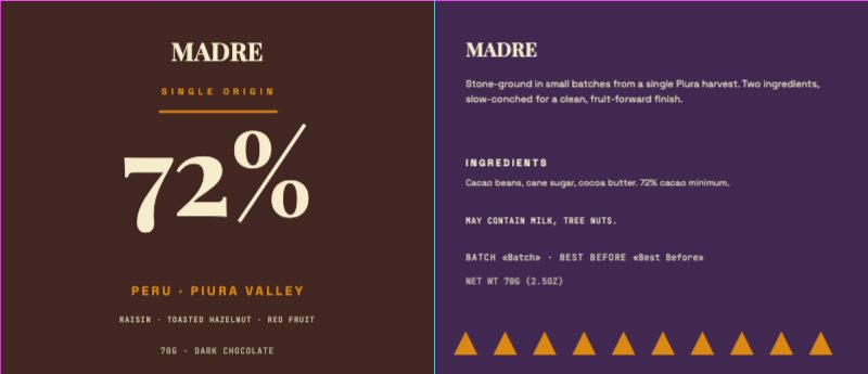 Madre Single-Origin Bar Wrapper — Packaging template preview (2598×1122)