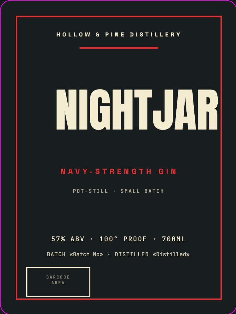 Nightjar Overproof Bottle Label — Packaging template preview (1063×1417)