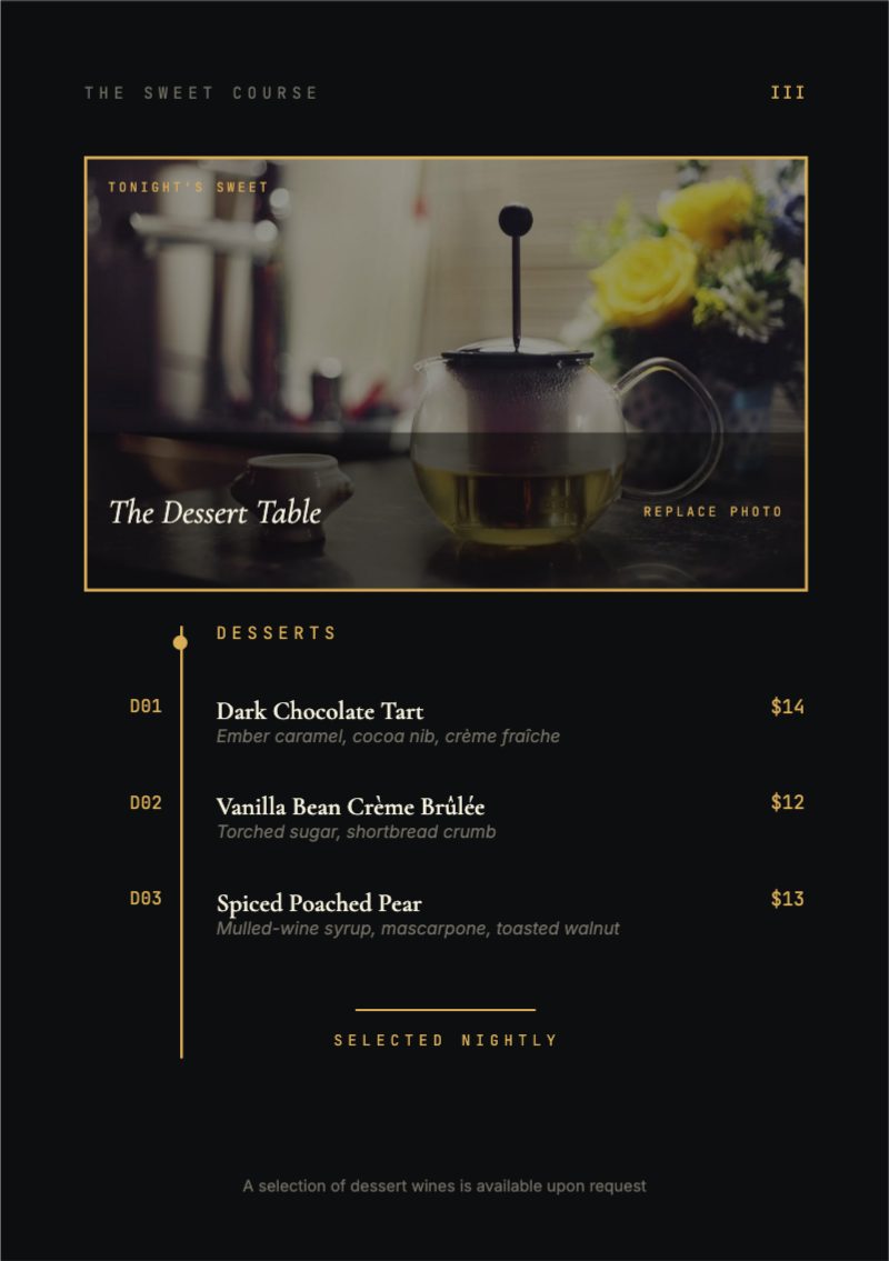 Noir Fine Dining Menu — additional preview 4