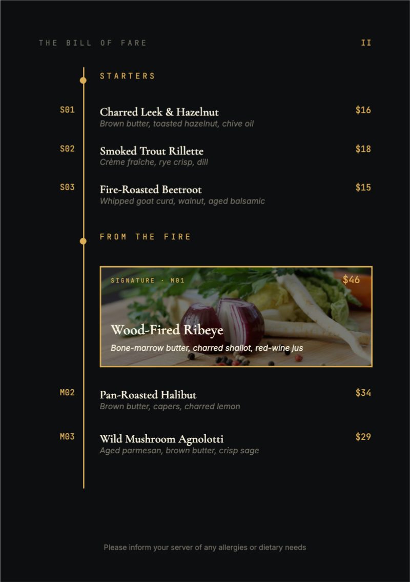 Noir Fine Dining Menu — additional preview 3