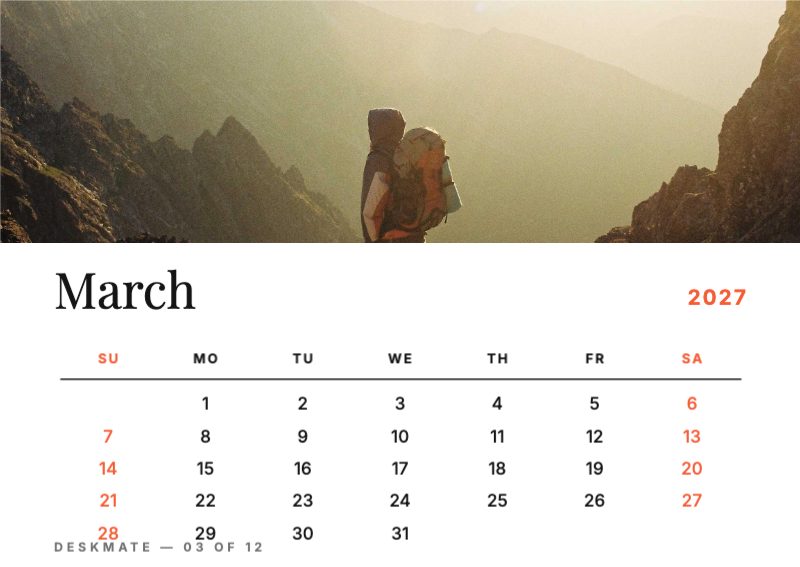 Deskmate Month Calendar — Photo Products template preview (1748×1240)