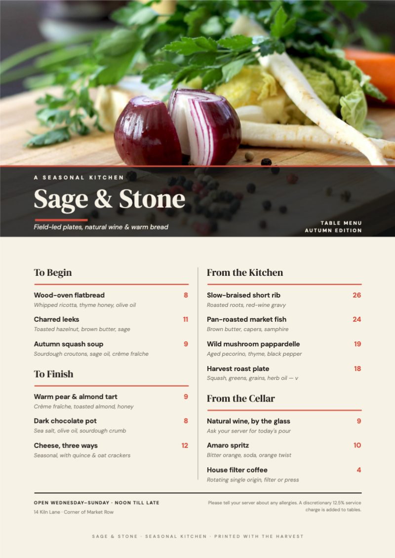 Table Menu — Hospitality template preview (2480×3508)