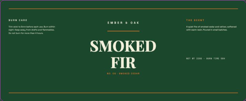 Ember & Oak Candle System — Packaging template preview (2717×1122)