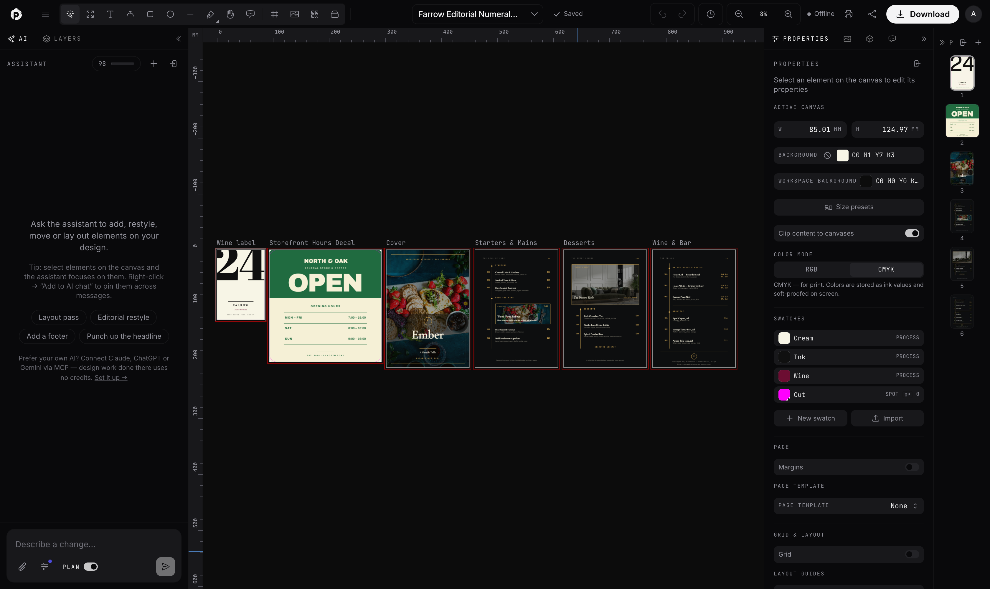 The Popcorn Editor workspace with a six-board label and menu project